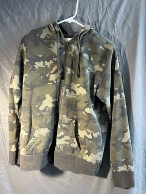 Time and Tru Women's Camo Zip Hoodie - Olive Green/Gray